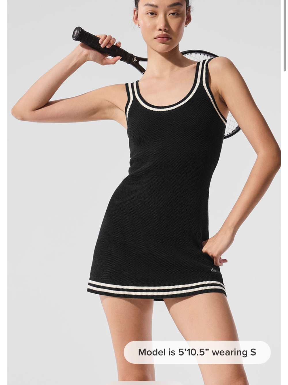 ALO Yoga Black Knit Tank Dress with Ivory Stripe Trim- retails $148